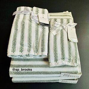 🎁6PC FELPINTER Bath Towel Set - Green and White, Super Soft & Absorbent